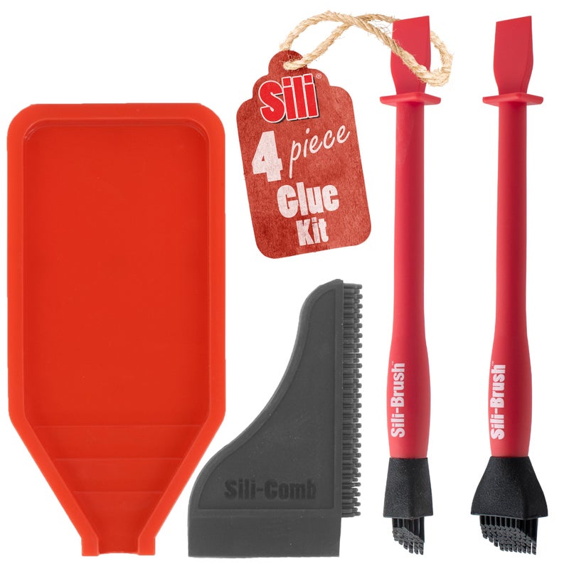 Sili Non-Stick Silicone Glue Brush Wood Glue Applicator Kit | Silicone Glue Spreader Comb/Squeegee & Tray Wood Glue Brush Set | Wood Glue Spreader | Reusable Wood Glue Brushes For Crafts, Arts & Hobby - Image 1