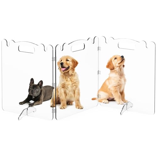 Upitry Clear Acrylic Pet Dog Gate - Folding Transparent Gates for Small Dogs Pets - Freestanding Foldable Tall Puppy Doggy Fence Door for Inside Indoor House Doorways Room Divider Barrier - Image 1