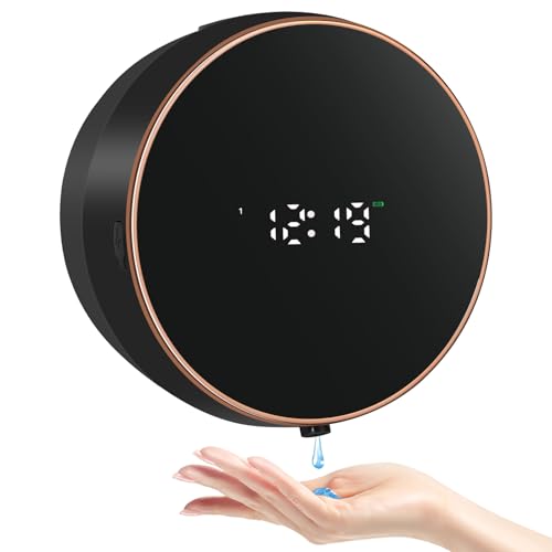 Monstake Automatic Soap Dispenser Liquid Bathroom: Wall Mount Rechargeable Touchless Adjustable Auto Smart Electric Plastic Black Soap Dispenser with Clock - Kitchen - Hand Dish Lotion Couple Kids - Image 1
