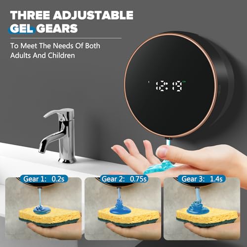 Monstake Automatic Soap Dispenser Liquid Bathroom: Wall Mount Rechargeable Touchless Adjustable Auto Smart Electric Plastic Black Soap Dispenser with Clock - Kitchen - Hand Dish Lotion Couple Kids - Image 4