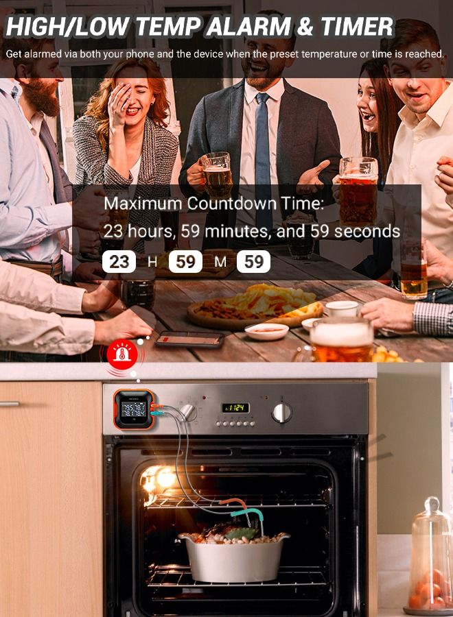 إنك بيرد ترمومتر اللحم INKBIRD مع 4 مجسات ملونة درجة حرارة البلوتوث الرسم البياني في الوقت الحقيقي فحص وتحميل ميزان حرارة الشواية القابلة لإعادة الشحن مسافة 50 متر لاسلكي للمطبخ الغذاء ترمومتر IBT -24S - Image 5