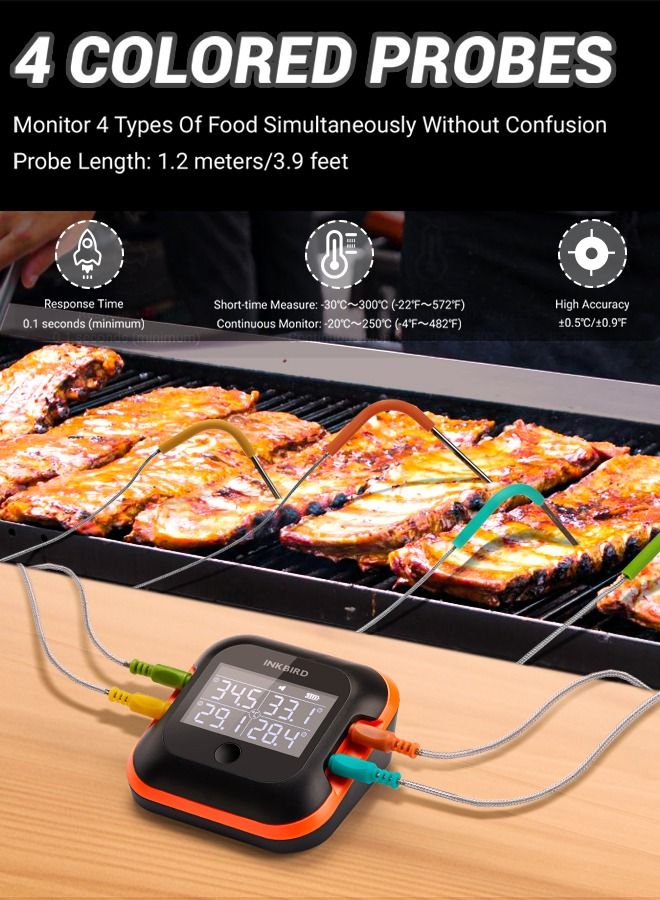إنك بيرد ترمومتر اللحم INKBIRD مع 4 مجسات ملونة درجة حرارة البلوتوث الرسم البياني في الوقت الحقيقي فحص وتحميل ميزان حرارة الشواية القابلة لإعادة الشحن مسافة 50 متر لاسلكي للمطبخ الغذاء ترمومتر IBT -24S - Image 4