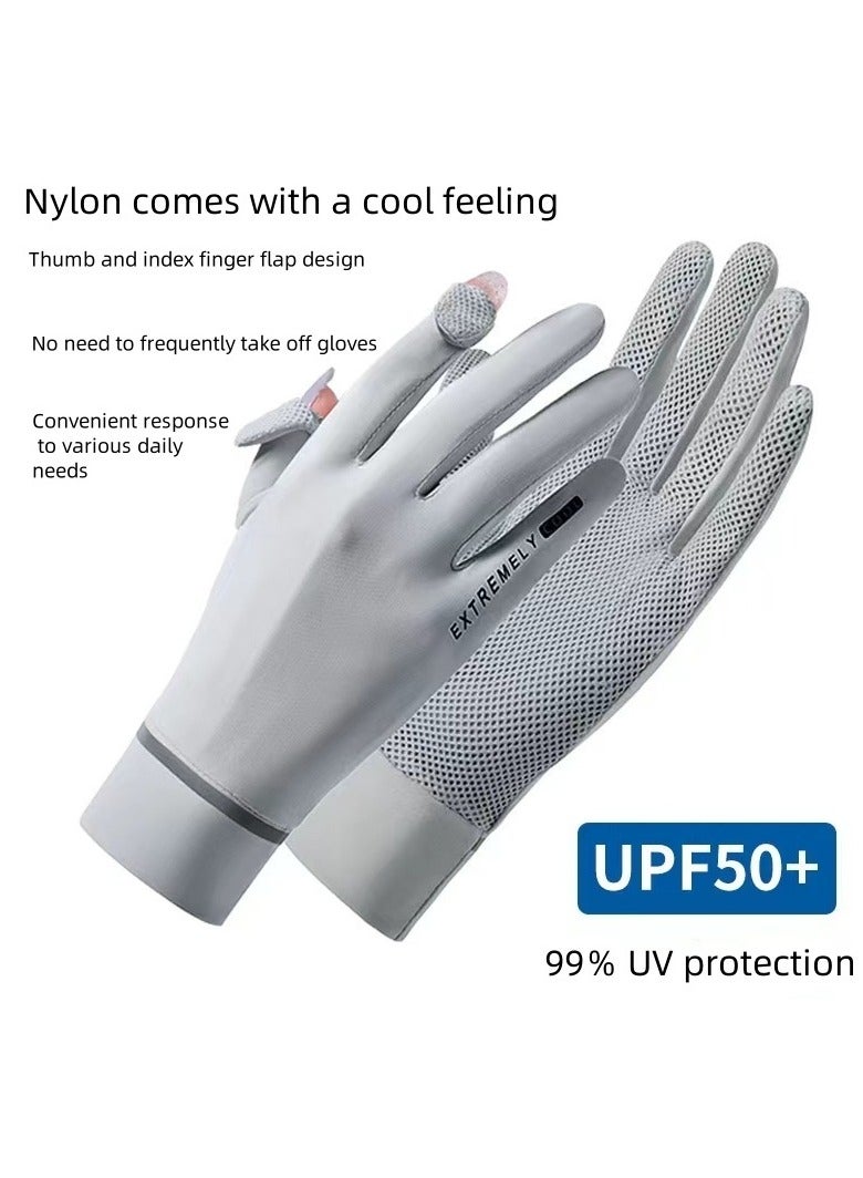 Sun protection gloves for driving, women's outdoor sunshade, sports and cycling, spring and summer touch screen, anti-skating, thin, ice-feeling gloves - Image 1