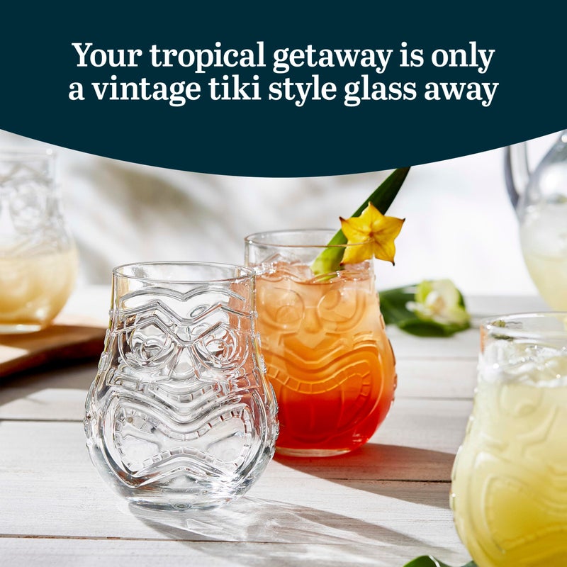 Libbey Tiki Split Glass Tumbler Set, Vintage-Style Quirky Drinking Glasses Set of 4, Exotic, Tall Drinking Glass Cups for Backyard Luau or Pool Party - Image 2