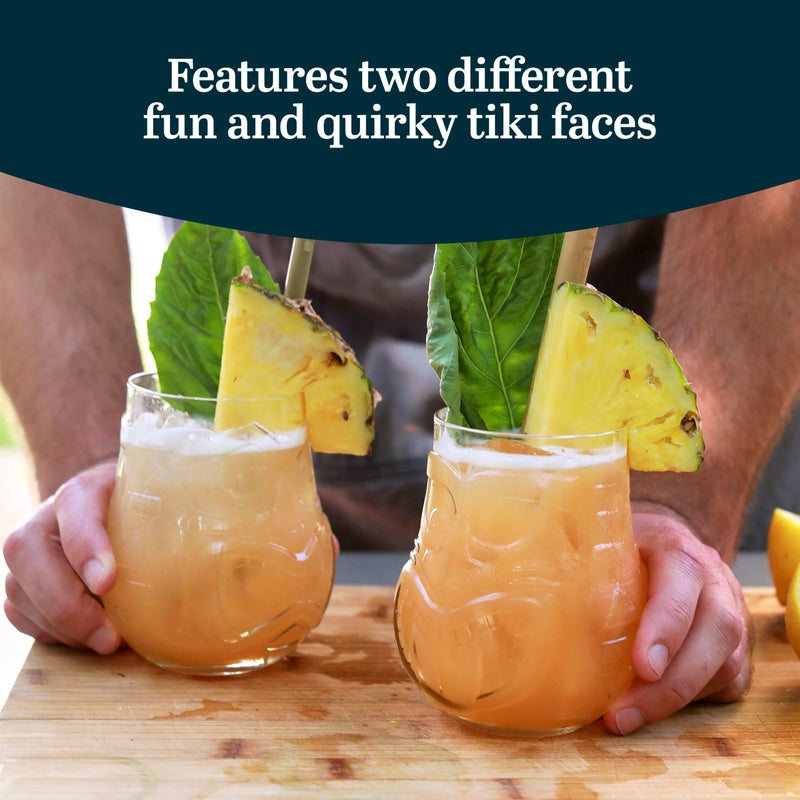 Libbey Tiki Split Glass Tumbler Set, Vintage-Style Quirky Drinking Glasses Set of 4, Exotic, Tall Drinking Glass Cups for Backyard Luau or Pool Party - Image 4