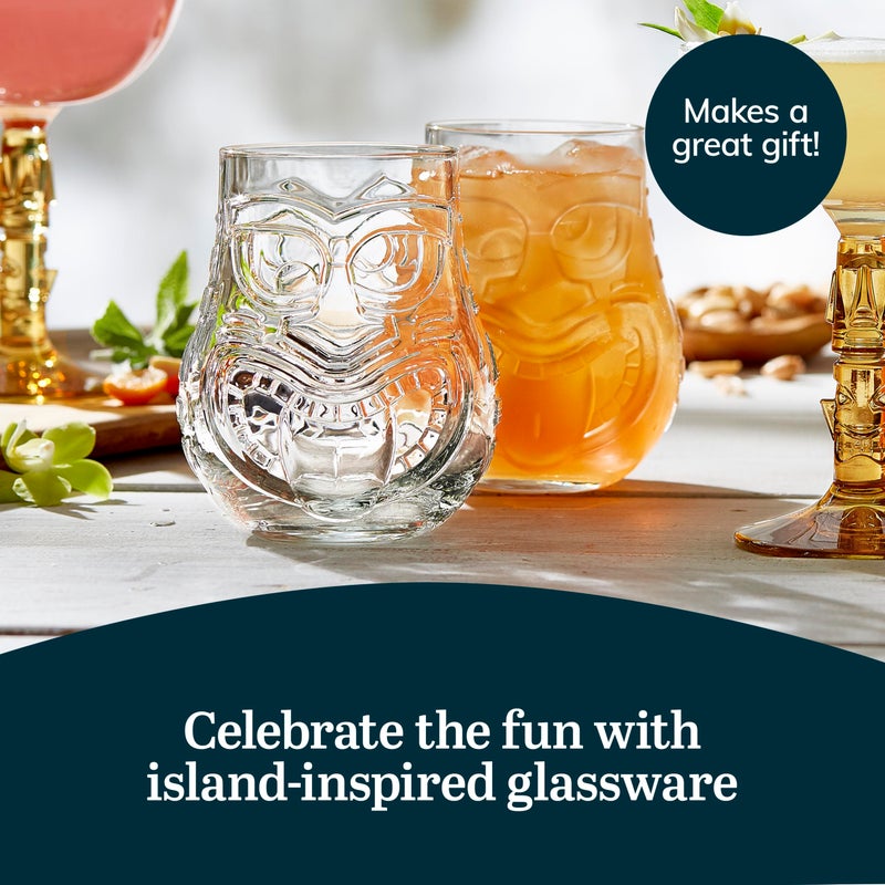 Libbey Tiki Split Glass Tumbler Set, Vintage-Style Quirky Drinking Glasses Set of 4, Exotic, Tall Drinking Glass Cups for Backyard Luau or Pool Party - Image 5