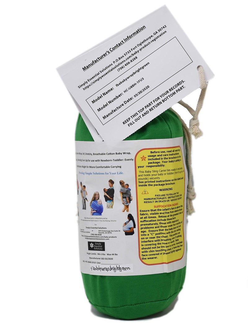 Simply Essential Solutions حمالة أطفال ناعمة ومرنة، قماش قطن، حمالة أطفال، غطاء للرضاعة للاستخدام مع حديثي الولادة - الأطفال الصغار: توزع الوزن بالتساوي لراحة أكبر أثناء الحمل (أخضر زاهي) - Image 2