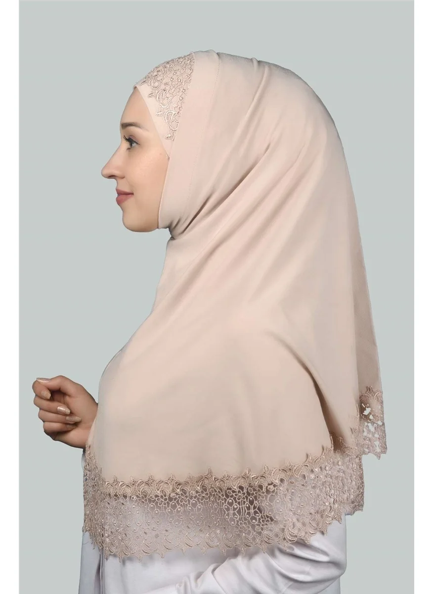 التوبة Double Set Lace Practical Scarf Ready Hijab and Hijab Bonnet Xl - Beige
