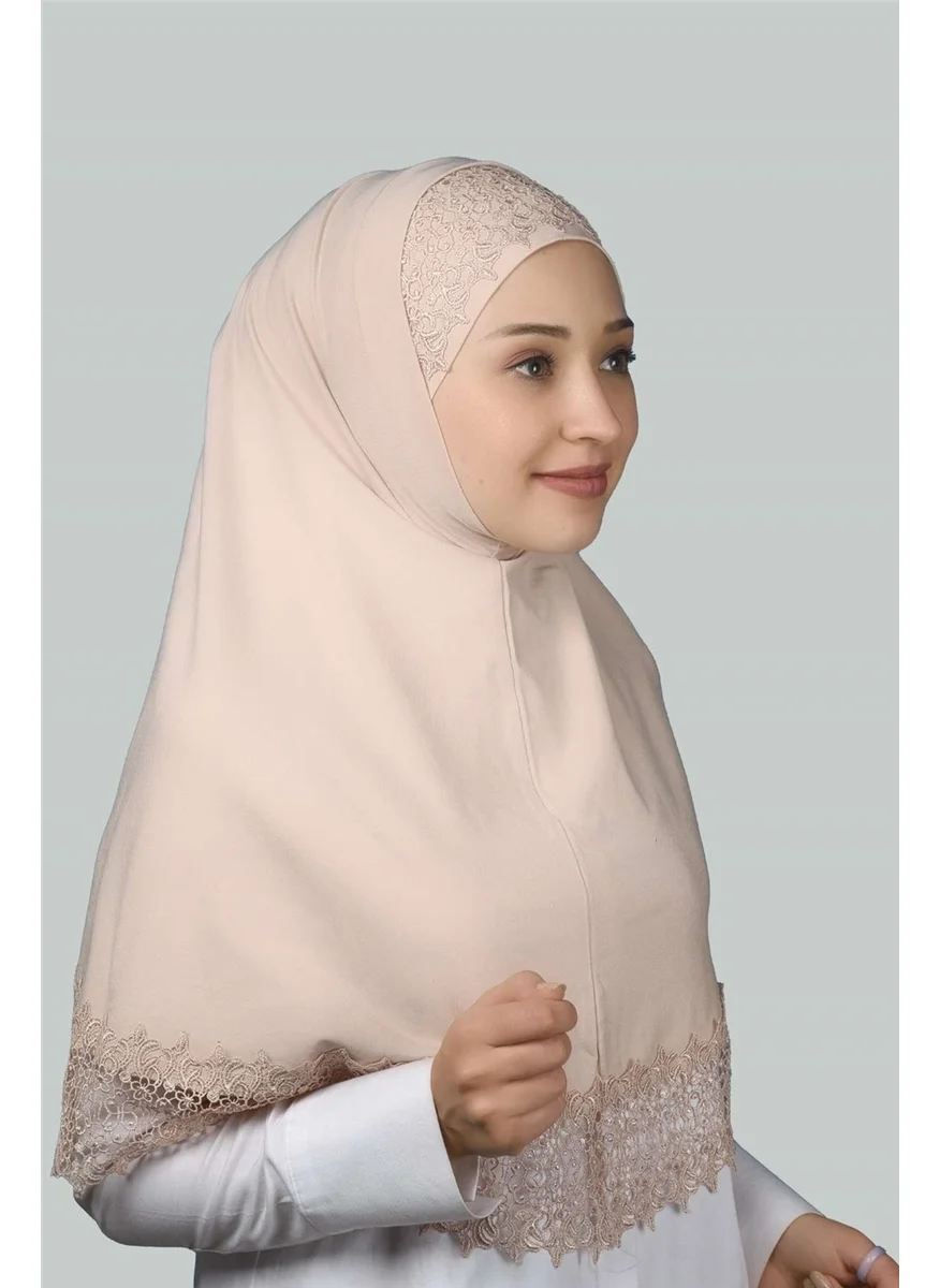 Altobeh Double Set Lace Practical Scarf Ready Hijab and Hijab Bonnet Xl - Beige