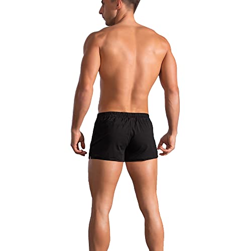 palglg Mens Bodybuilding Shorts 3 Inch Inseam Drawstring Closure Cotton PLN Black M - Image 2