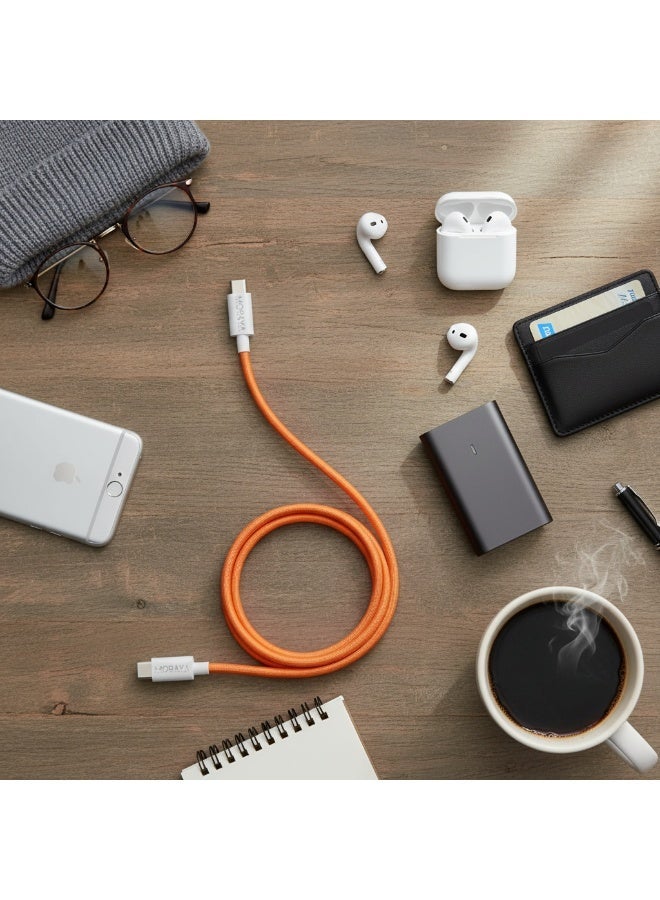 MORAYA | VECTOR-03 | Type-C to Type-C Fast Charging Cable 60W, 1M Braided USB-C PD Cable | Super Fast Charge & Data Sync | Durable Nylon Braided, Low-Resistance Stable Charging - Orange - Image 5