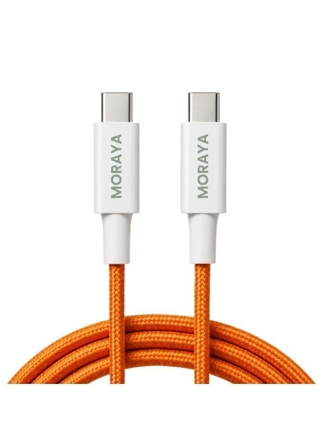 MORAYA | VECTOR-03 | Type-C to Type-C Fast Charging Cable 60W, 1M Braided USB-C PD Cable | Super Fast Charge & Data Sync | Durable Nylon Braided, Low-Resistance Stable Charging - Orange - Image 1