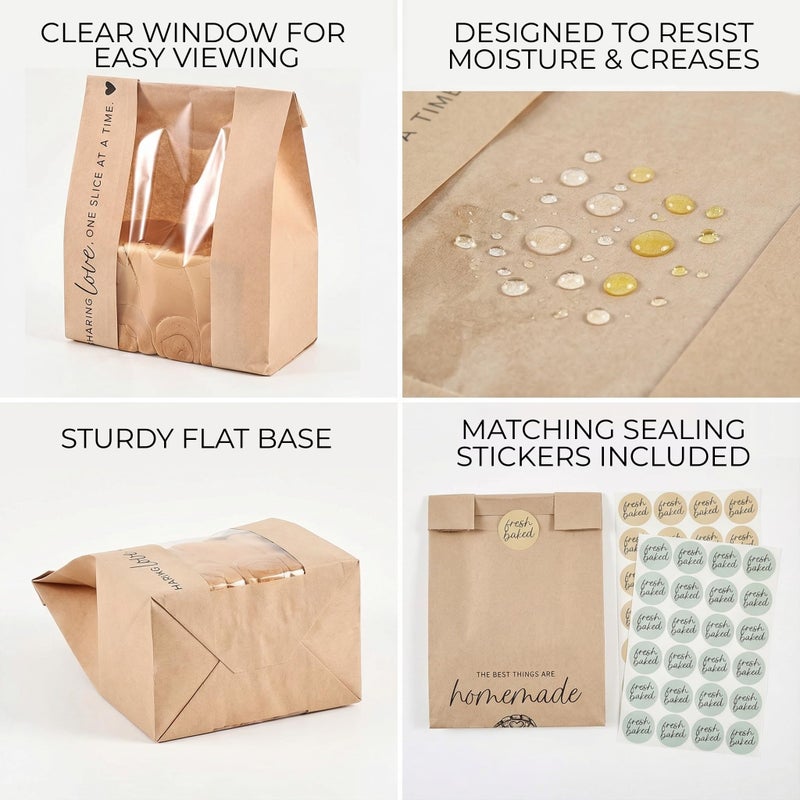 KIBAGA Beautiful Bread Bags for Homemade Bread - Clear Window Bags Keep Your Sourdough Loaves Fresh for Days & are Great for Gifting Homemade Bread - Perfectly Sized Bakery Paper Packaging for Baked Goods - Image 5