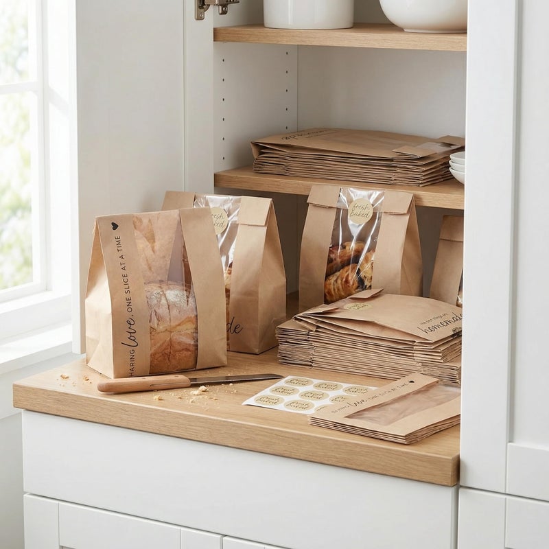 KIBAGA Beautiful Bread Bags for Homemade Bread - Clear Window Bags Keep Your Sourdough Loaves Fresh for Days & are Great for Gifting Homemade Bread - Perfectly Sized Bakery Paper Packaging for Baked Goods - Image 2