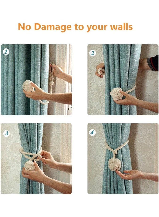 2 Pack Curtain Tiebacks - Heavy Duty Curtain Rope Tieback, Handmade Rural Decorative Curtain Holdbacks (Beige) - Image 4