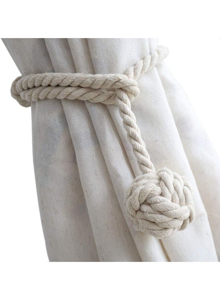 2 Pack Curtain Tiebacks - Heavy Duty Curtain Rope Tieback, Handmade Rural Decorative Curtain Holdbacks (Beige) - Image 1