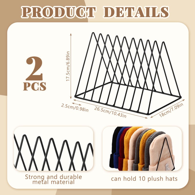 Kathfly 2 Pcs Beanie Organizer Holder Metal Hat Display Rack Beanie Storage Hat Display Stand for Winter Cap Entryway Tabletop Bedroom Closet Dresser Room Office(Black) - Image 1