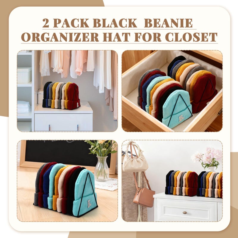 Kathfly 2 Pcs Beanie Organizer Holder Metal Hat Display Rack Beanie Storage Hat Display Stand for Winter Cap Entryway Tabletop Bedroom Closet Dresser Room Office(Black) - Image 5