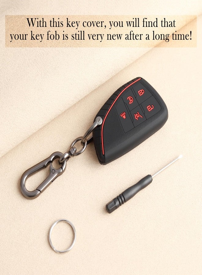 TANDRIVE Key Fob Cover for 2025 2024 Chevy Equinox Traverse Blazer EV GMC Acadia Terrain and 2025-2021 Buick Envision, 5 Button, Silicone, 2-Pack, Red Button, Black - Image 3