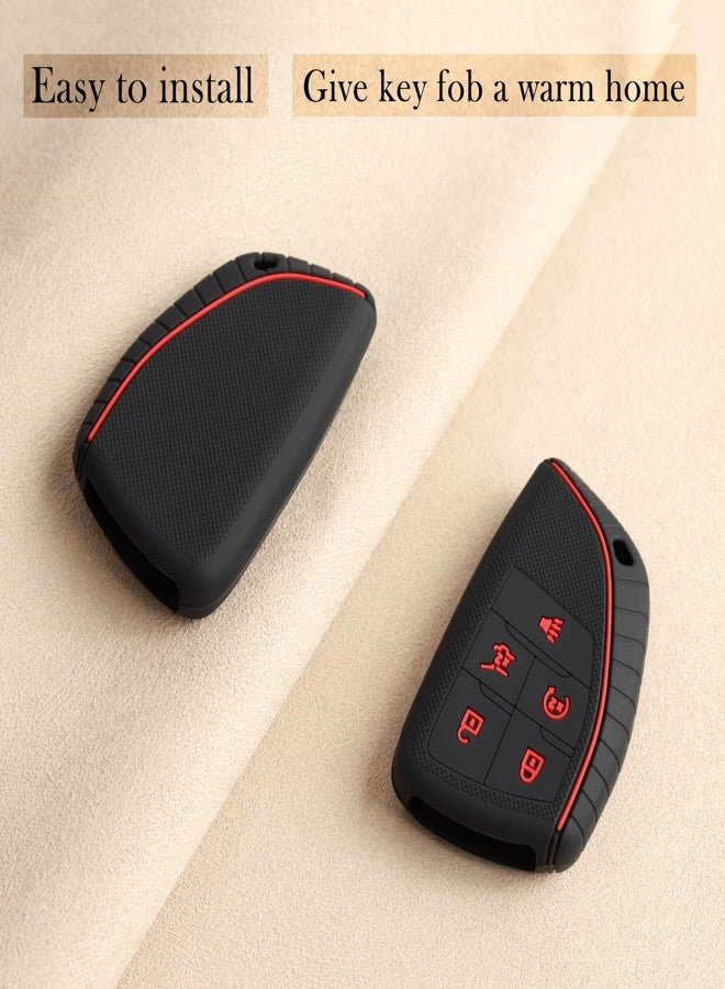TANDRIVE Key Fob Cover for 2025 2024 Chevy Equinox Traverse Blazer EV GMC Acadia Terrain and 2025-2021 Buick Envision, 5 Button, Silicone, 2-Pack, Red Button, Black - Image 4
