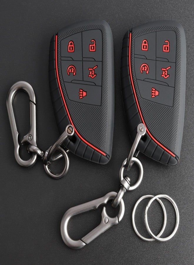 TANDRIVE Key Fob Cover for 2025 2024 Chevy Equinox Traverse Blazer EV GMC Acadia Terrain and 2025-2021 Buick Envision, 5 Button, Silicone, 2-Pack, Red Button, Black - Image 1
