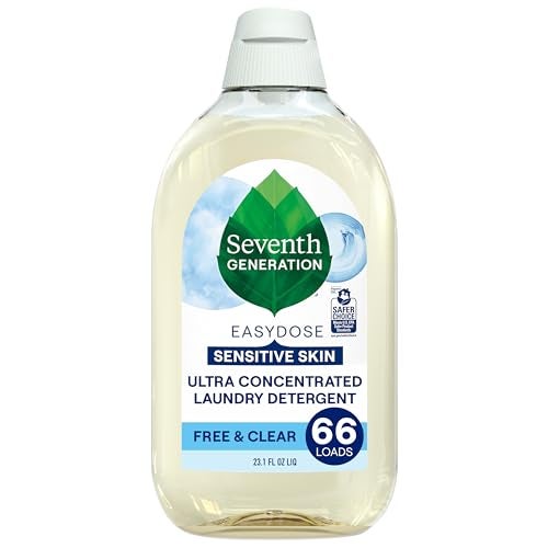 Seventh Generation منظف الغسيل سيفنث جينيريشن إيزي دوز، مركز للغاية: 66 غسلة، خالي وواضح مصمم للبشرة الحساسة، 23.1 أونصة سائلة - Image 1