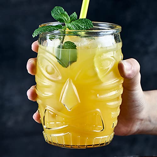 Cedilis 6 Pack Modern Bar Tiki Glasses Tiki Cup Tiki Mug, Double Old Fashioned Glass, Hawaiian Style Glass, Cocktail Glass, Clear, 16 Ounce - Image 4