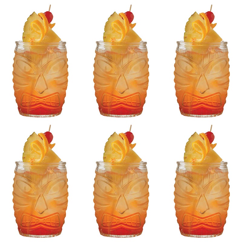 Cedilis 6 Pack Modern Bar Tiki Glasses Tiki Cup Tiki Mug, Double Old Fashioned Glass, Hawaiian Style Glass, Cocktail Glass, Clear, 16 Ounce - Image 1