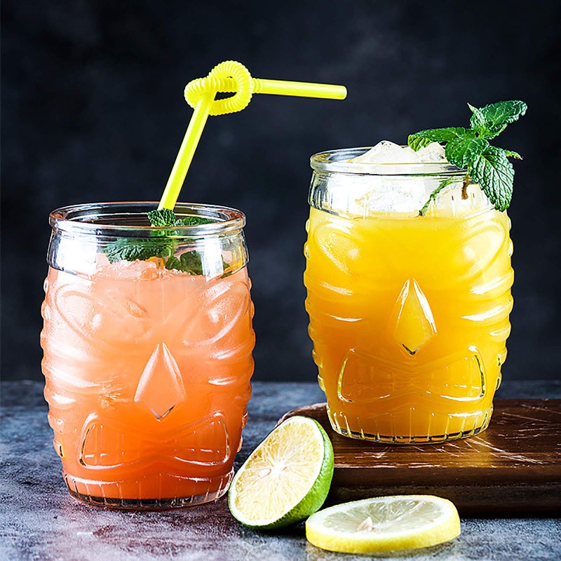 Cedilis 6 Pack Modern Bar Tiki Glasses Tiki Cup Tiki Mug, Double Old Fashioned Glass, Hawaiian Style Glass, Cocktail Glass, Clear, 16 Ounce - Image 2