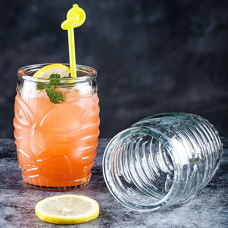 Cedilis 6 Pack Modern Bar Tiki Glasses Tiki Cup Tiki Mug, Double Old Fashioned Glass, Hawaiian Style Glass, Cocktail Glass, Clear, 16 Ounce - Image 3