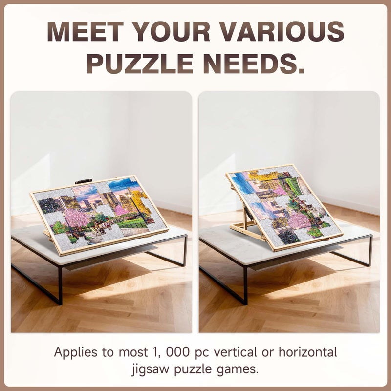 Tektalk Convertible Jigsaw Puzzle Board, Two-Way Use Adjustable Puzzle Table with Cover & 4 Colored Sorting Drawers, Tilting Wooden Plateau, for Up to 1000 Pieces - Gray - Image 2