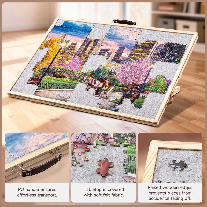 Tektalk Convertible Jigsaw Puzzle Board, Two-Way Use Adjustable Puzzle Table with Cover & 4 Colored Sorting Drawers, Tilting Wooden Plateau, for Up to 1000 Pieces - Gray - Image 4