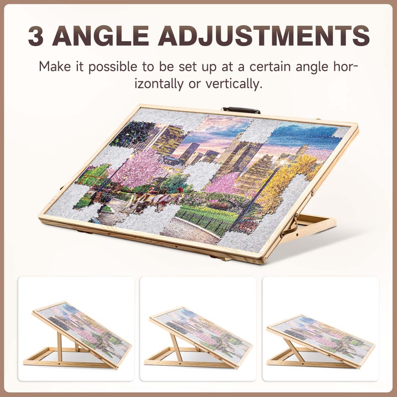 Tektalk Convertible Jigsaw Puzzle Board, Two-Way Use Adjustable Puzzle Table with Cover & 4 Colored Sorting Drawers, Tilting Wooden Plateau, for Up to 1000 Pieces - Gray - Image 3