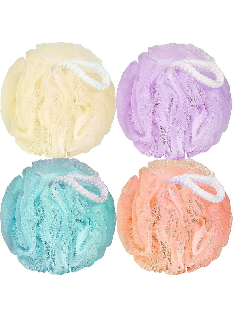 4 Pcs Bath Loofah Sponge, Body Scrubber Shower Sponge, Exfoliating Mesh Pouf Shower Ball, Ease to Use and Storage, Save More Shower Gel, Bath Sponges for Women and Men, 4 Colors - Image 1