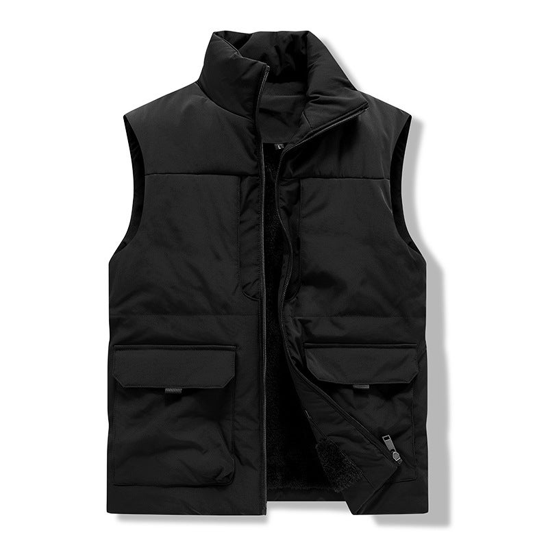 New Casual Vest For Men, Outdoor Stand Collar Fishing Pography Advertising Vest With Multiple Pockets And Fleece Lining - Image 5