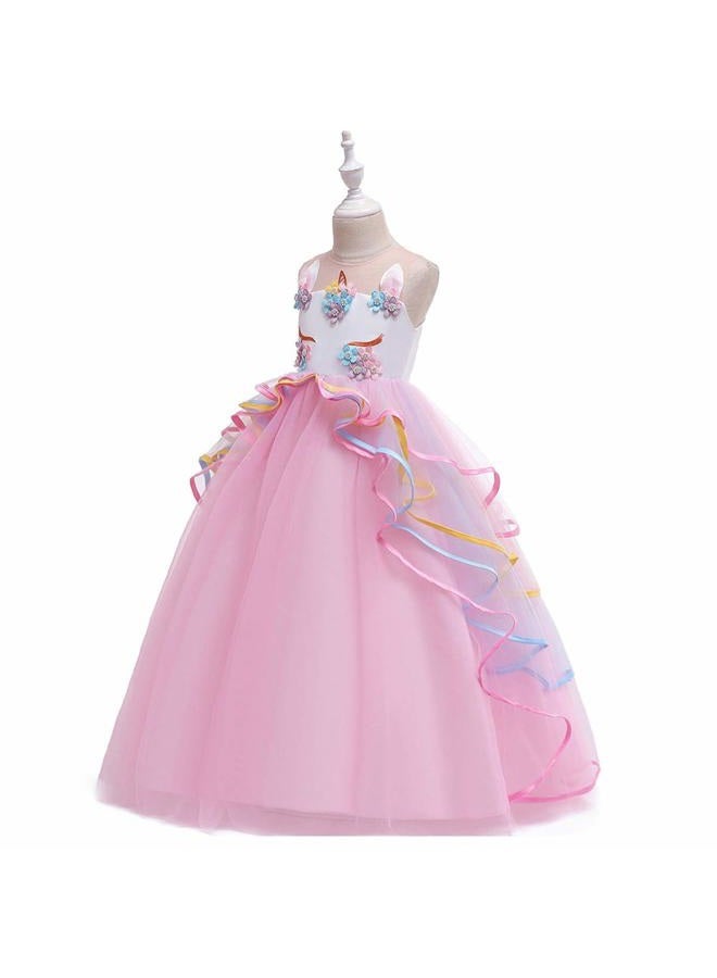 MYRISAM Girl's Unicorn Princess Costume Wedding Birthday Pageant Halloween Carnival Christmas Party Long Tulle Fancy Dress Up Outfits Dance Photography Ball Gowns Pink 4-5T - Image 4
