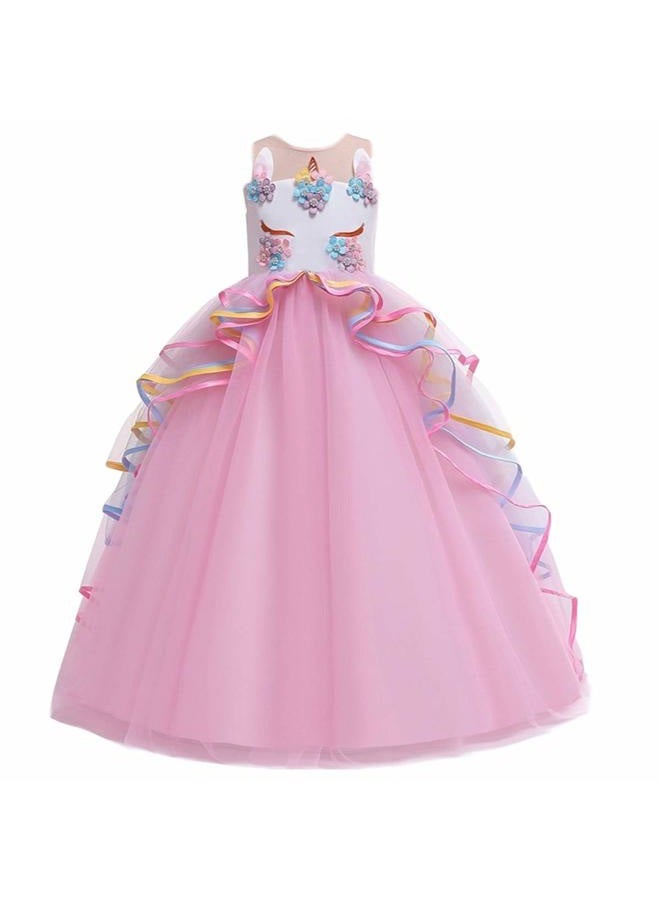 MYRISAM Girl's Unicorn Princess Costume Wedding Birthday Pageant Halloween Carnival Christmas Party Long Tulle Fancy Dress Up Outfits Dance Photography Ball Gowns Pink 4-5T - Image 1