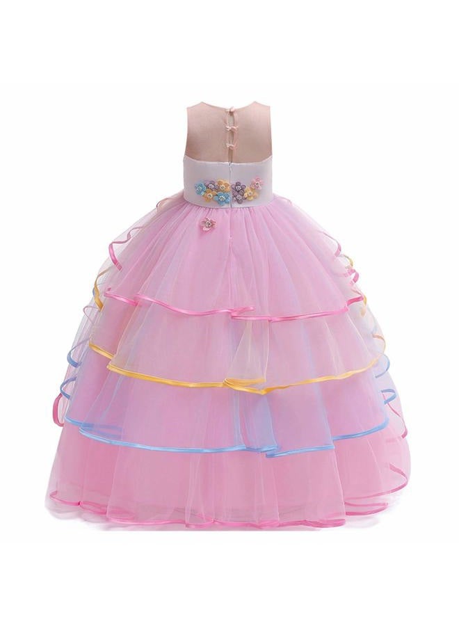 MYRISAM Girl's Unicorn Princess Costume Wedding Birthday Pageant Halloween Carnival Christmas Party Long Tulle Fancy Dress Up Outfits Dance Photography Ball Gowns Pink 4-5T - Image 5