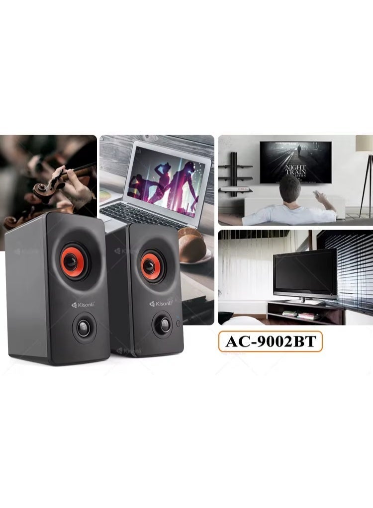 Kisonli AC-9002BT AUX & Bluetooth PC Speaker 5W x2 Stereo Desktop Speaker with Deep Bass, AUX Input & Plug and Play Support - Black - Image 4