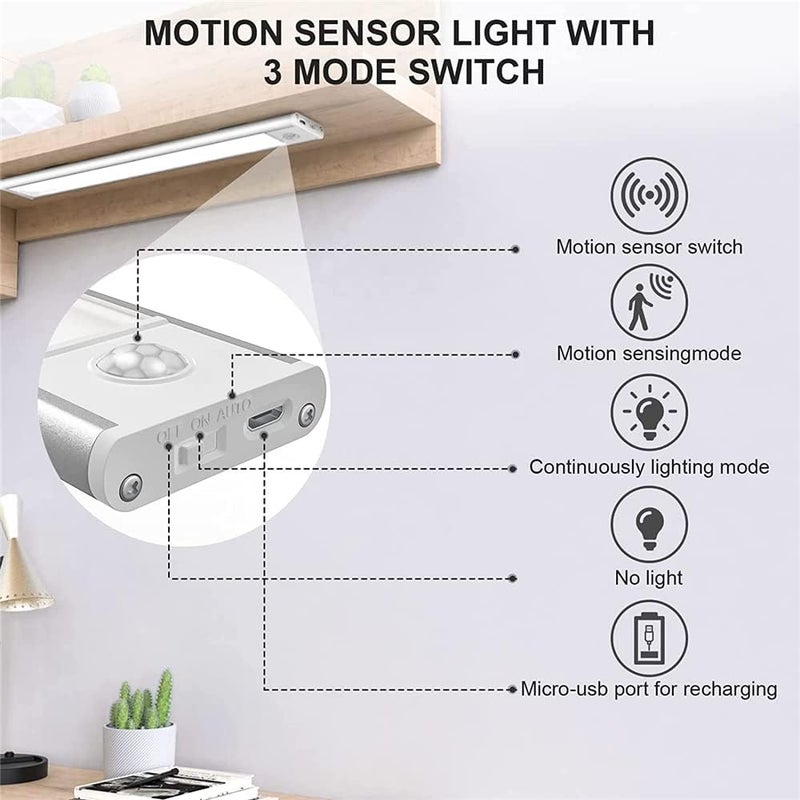 MVM Enterprise LED Motion Sensor Light Under Cabinets Light Rechargeable Closet Light Magnetic Wireless Cabinet Light Battery Closet Lights for Kitchen Bedroom 1 Packs - Image 2