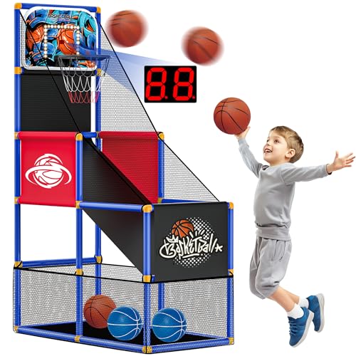 flybakiz Kids Arcade Basketball Hoop Indoor Outdoor Single Shot Basketball Game for ToddlerCarnival Games Sport Gifts for Boys Girls Ages 38 Years OldIdeal for Competition Arcade Hoop with Scoring Modes - Image 1
