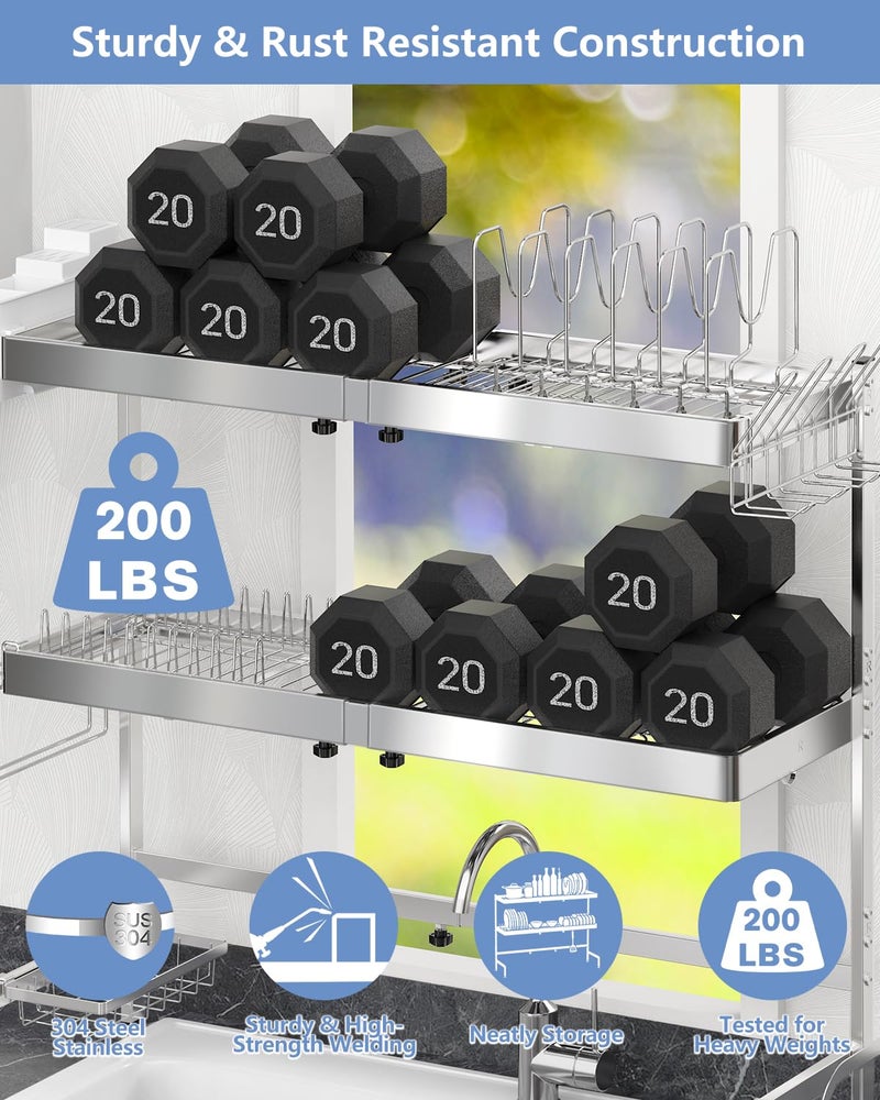 LIONONLY 3 Tier Extra Large Over The Sink Dish Drying Rack, Expandable Stainless Steel Dish Drainer with Multifunctional Organizer, Space-Saving Above Sink Dish Rack with Large Capacity for Kitchen Counter - Image 5