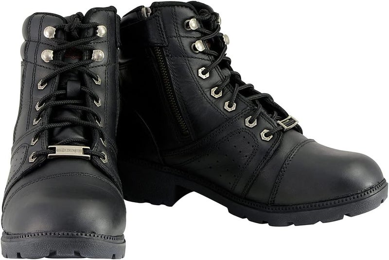 Milwaukee Leather Women's Black Leather Lace-Up Motorcycle Rider Boots with Side Zipper MBL9300-6 - Image 4