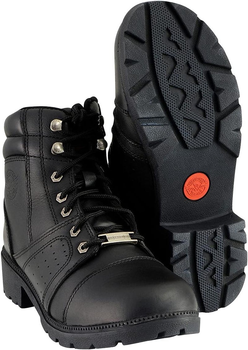 Milwaukee Leather Women's Black Leather Lace-Up Motorcycle Rider Boots with Side Zipper MBL9300-6 - Image 2