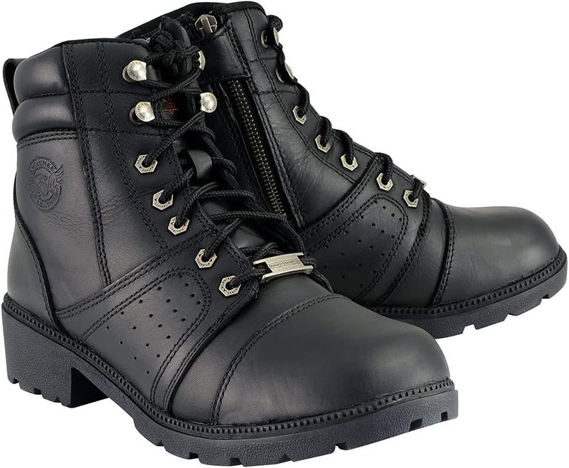 Milwaukee Leather Women's Black Leather Lace-Up Motorcycle Rider Boots with Side Zipper MBL9300-6 - Image 1