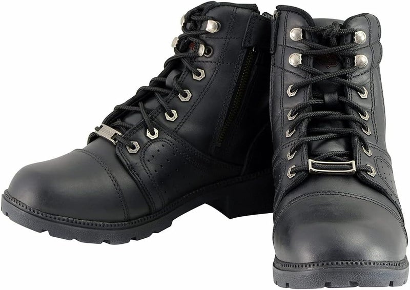 Milwaukee Leather Women's Black Leather Lace-Up Motorcycle Rider Boots with Side Zipper MBL9300-6 - Image 5