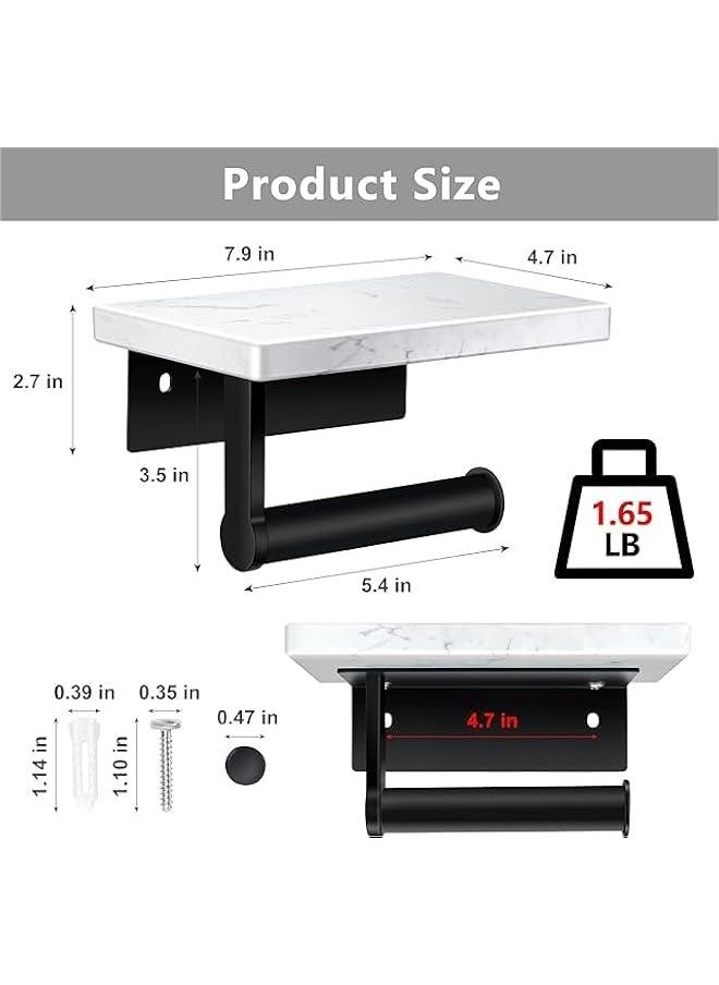 HOOKOR - Toilet Paper Holder with Marble Shelf, Wall Mounted Tissue Roll Holder for Bathroom Washroom, 304 Stainless Steel Matte Black - Image 1