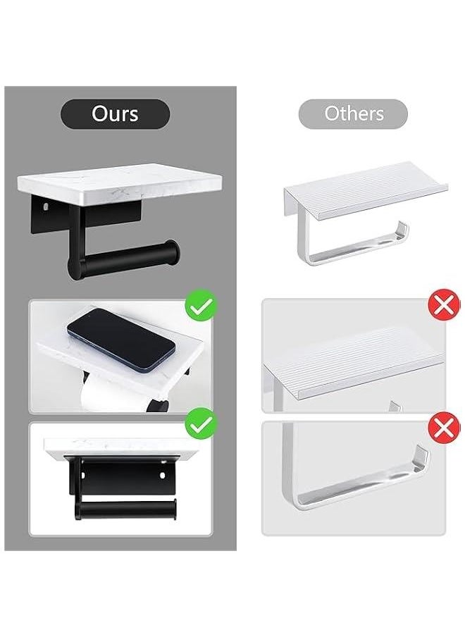 HOOKOR - Toilet Paper Holder with Marble Shelf, Wall Mounted Tissue Roll Holder for Bathroom Washroom, 304 Stainless Steel Matte Black - Image 1