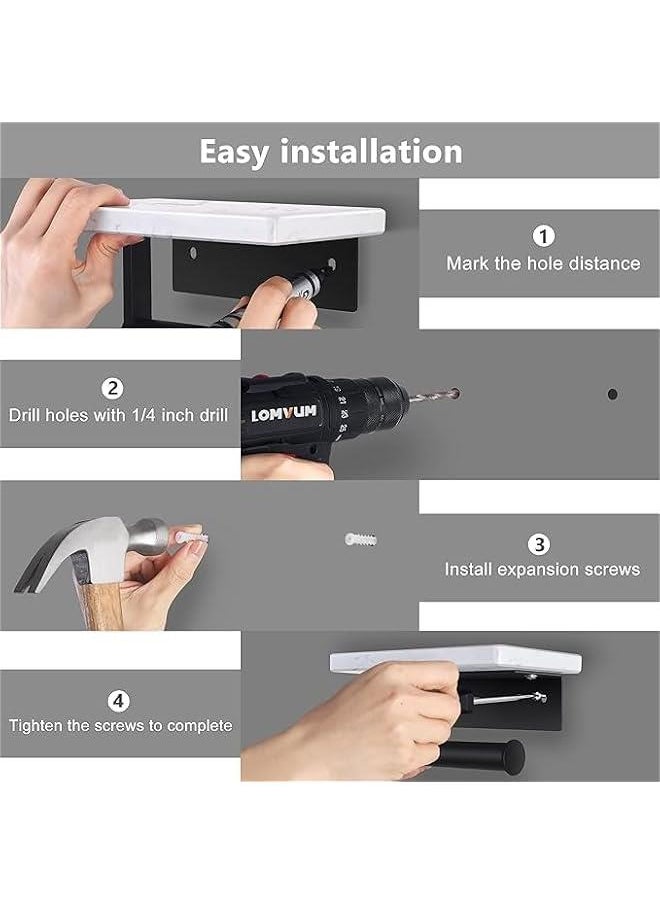 HOOKOR - Toilet Paper Holder with Marble Shelf, Wall Mounted Tissue Roll Holder for Bathroom Washroom, 304 Stainless Steel Matte Black - Image 1