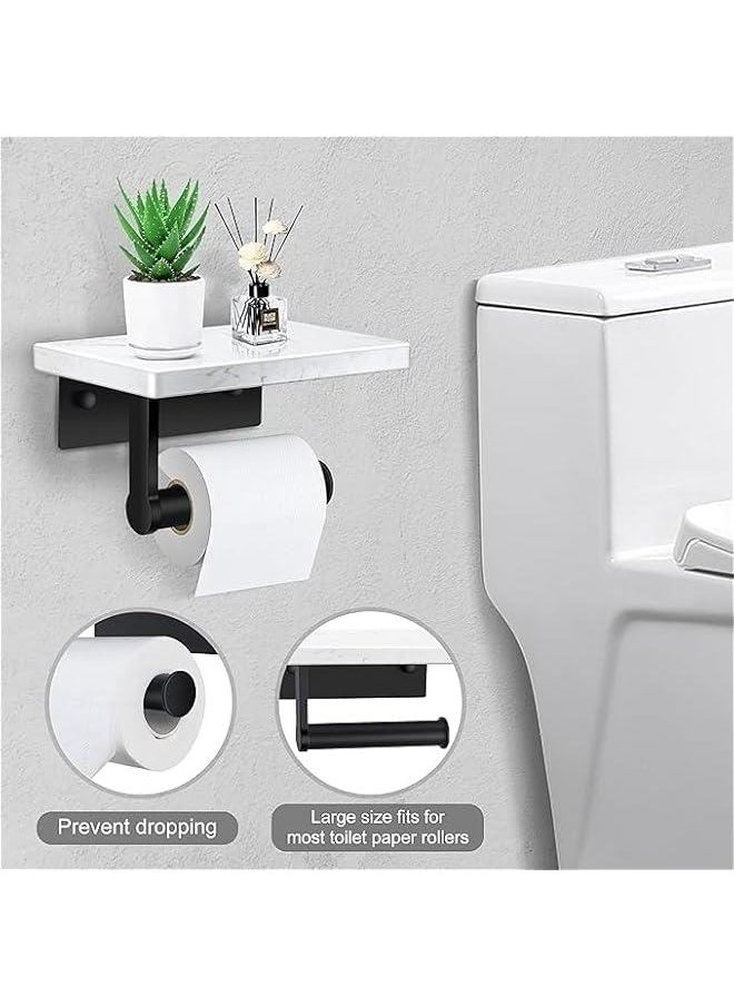 HOOKOR - Toilet Paper Holder with Marble Shelf, Wall Mounted Tissue Roll Holder for Bathroom Washroom, 304 Stainless Steel Matte Black - Image 1